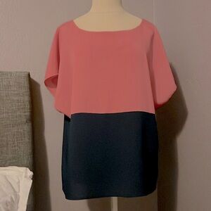 Cremiuex Navy & pink color block polyester blouse. Size Medium.